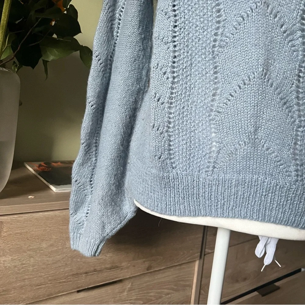 H&M Baby Blue Pastel Mockneck Baggy Sleeve Hole Knit Acrylic Mohair Wool Sweater